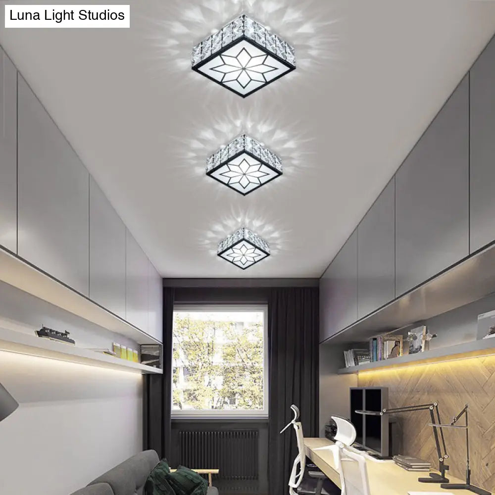 Clear Led Flushmount Ceiling Light With Beveled Crystal Square Design For A Minimalist Foyer Look