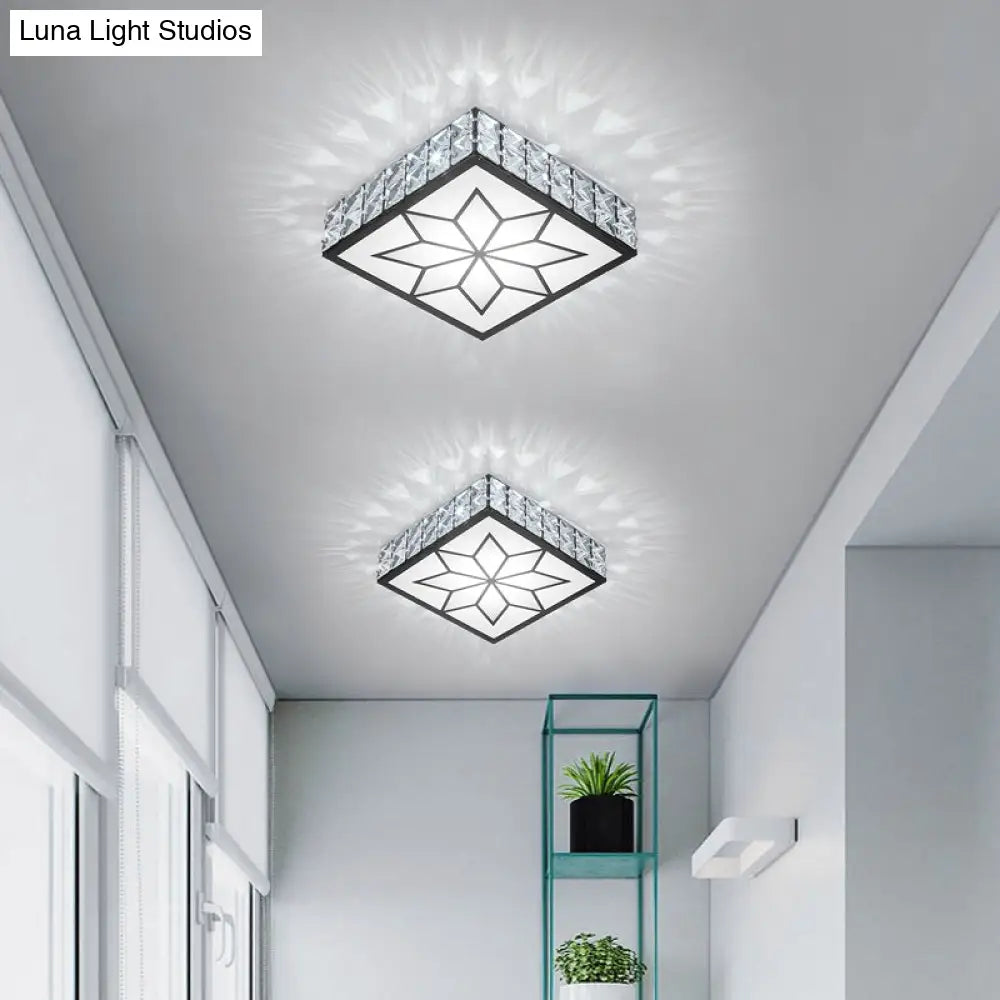 Clear Led Flushmount Ceiling Light With Beveled Crystal Square Design For A Minimalist Foyer Look