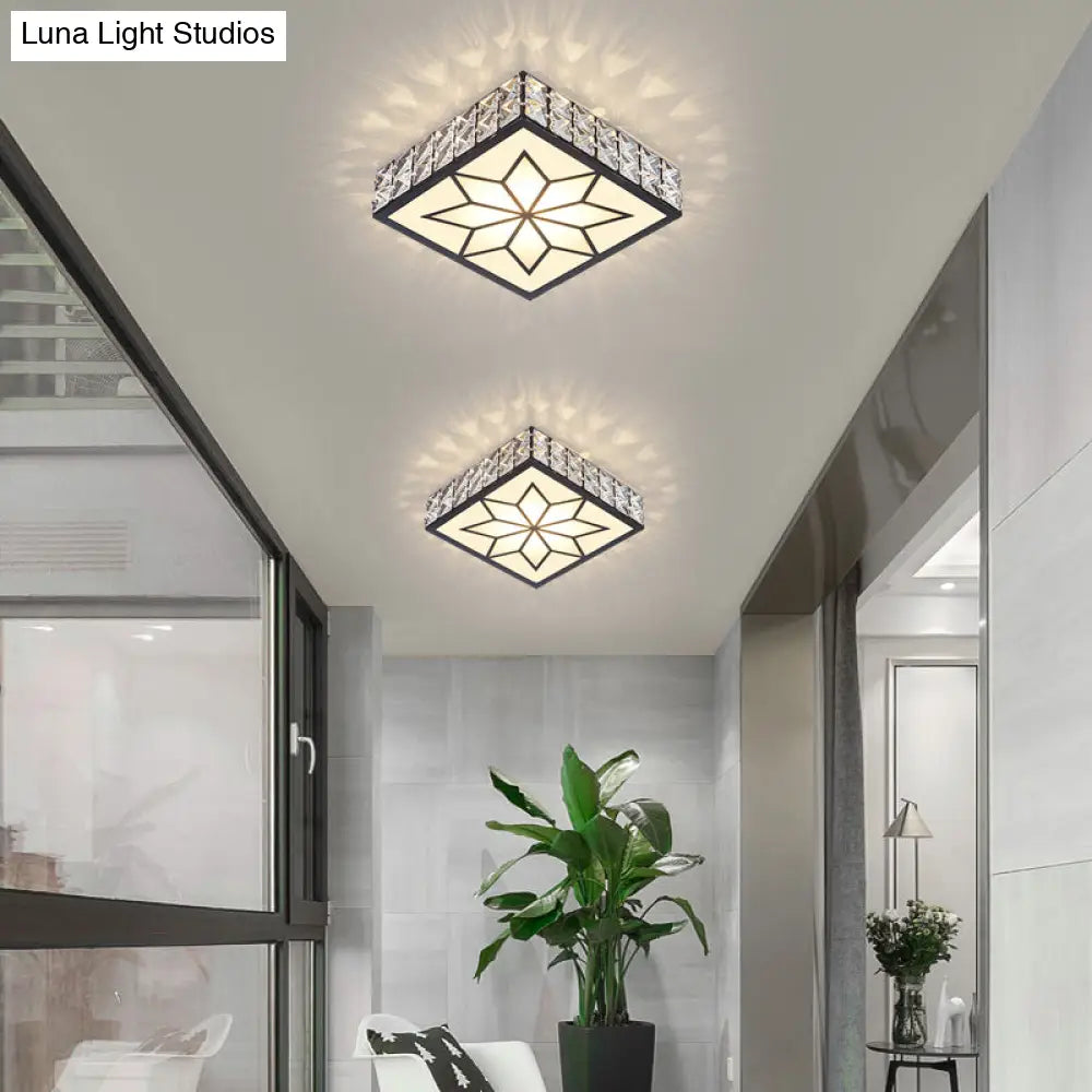 Clear Led Flushmount Ceiling Light With Beveled Crystal Square Design For A Minimalist Foyer Look