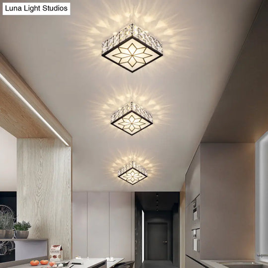 Clear Led Flushmount Ceiling Light With Beveled Crystal Square Design For A Minimalist Foyer Look