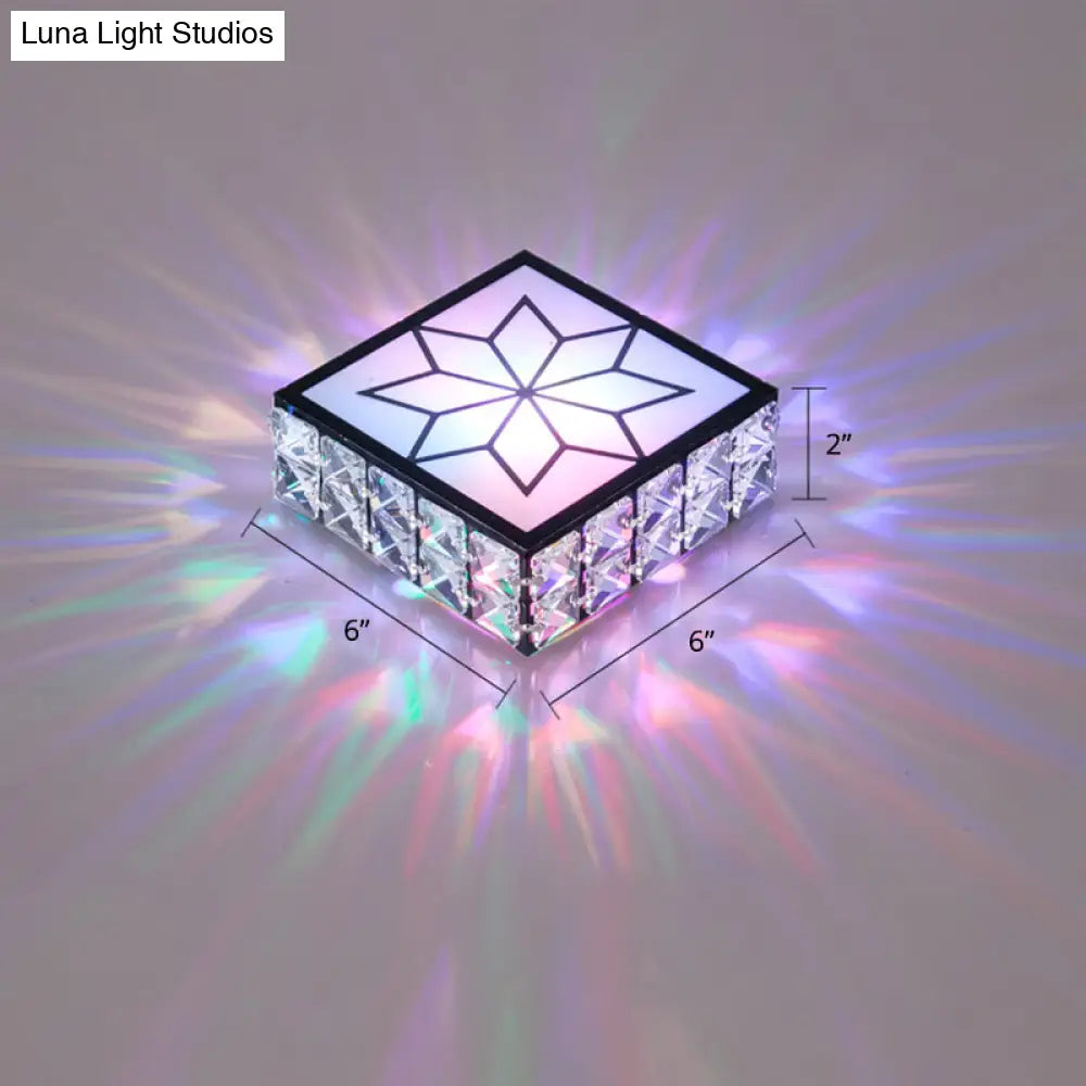 Clear Led Flushmount Ceiling Light With Beveled Crystal Square Design For A Minimalist Foyer Look /