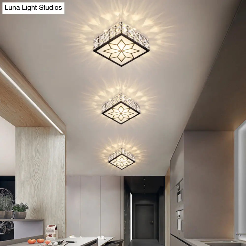 Clear Led Flushmount Ceiling Light With Beveled Crystal Square Design For A Minimalist Foyer Look