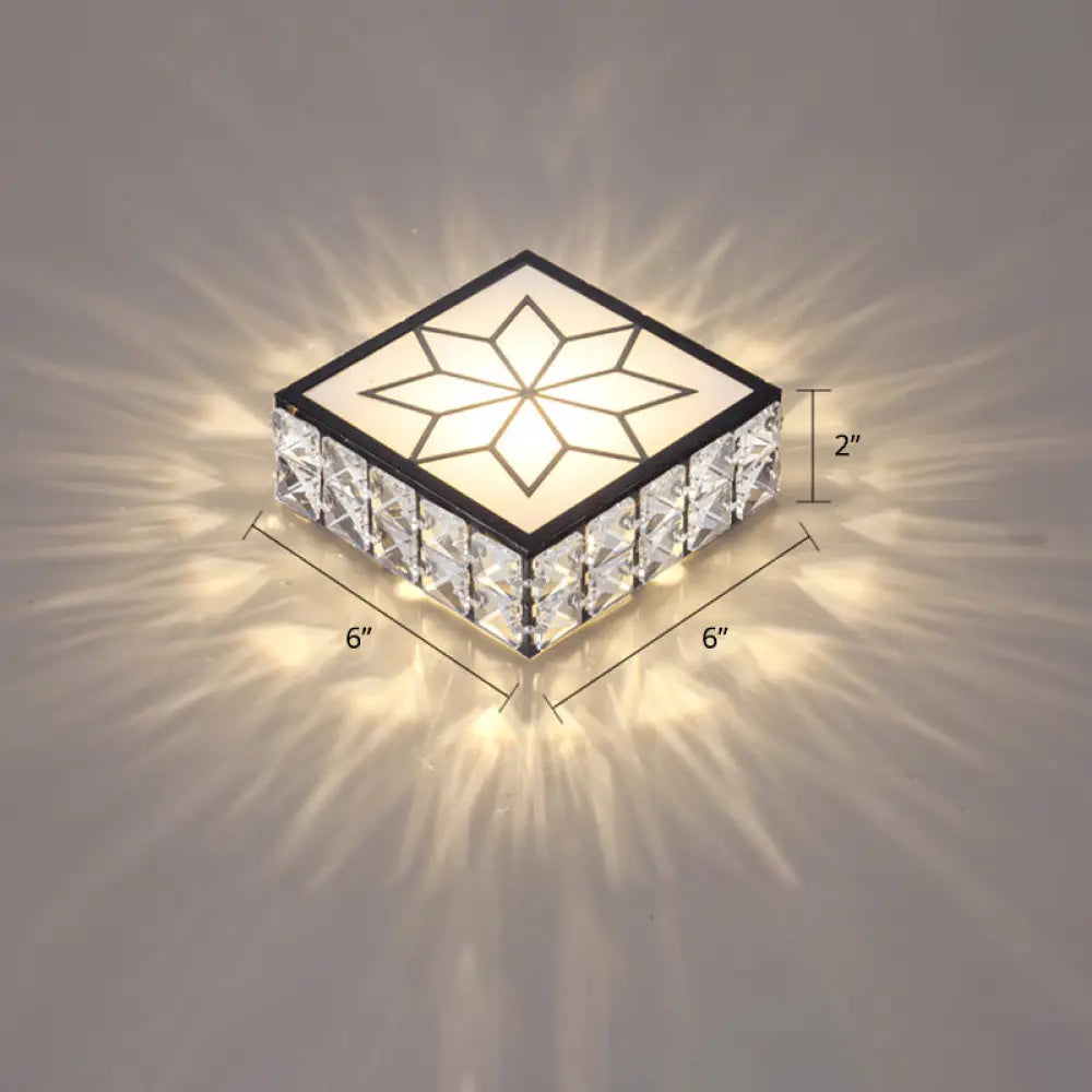 Clear Led Flushmount Ceiling Light With Beveled Crystal Square Design For A Minimalist Foyer Look /