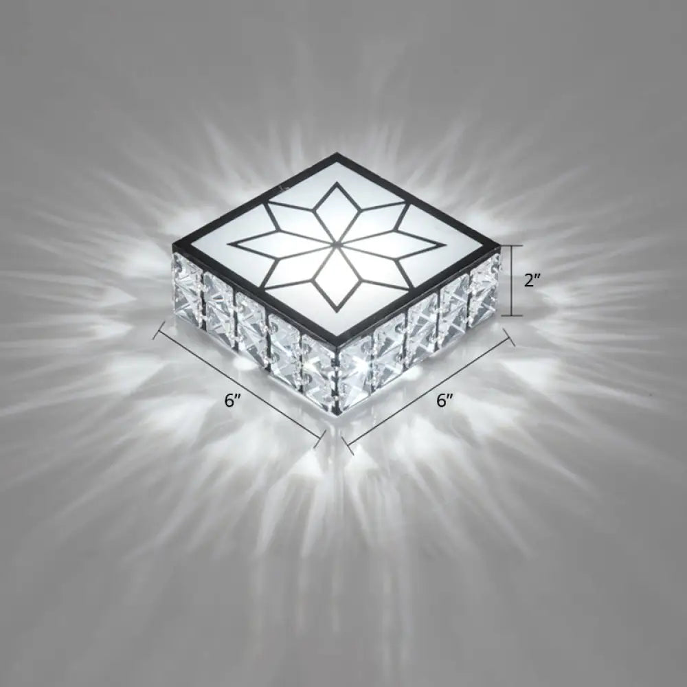 Clear Led Flushmount Ceiling Light With Beveled Crystal Square Design For A Minimalist Foyer Look /