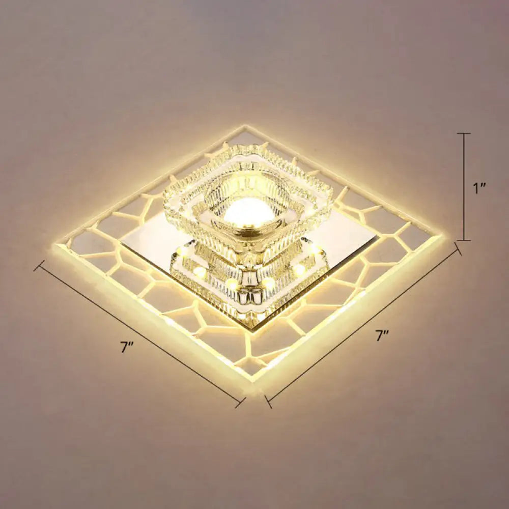 Clear Led Square Ceiling Lamp: Prismatic Crystal Flush Mount Fixture For Entryway - Minimalist