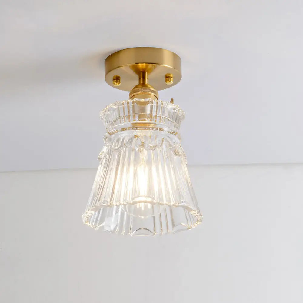 Clear Ribbed Glass Flush Mount Ceiling Light With Colonial Conical Style
