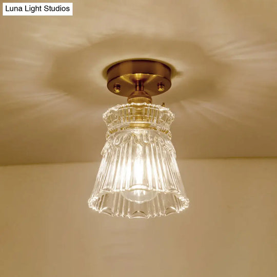 Clear Ribbed Glass Flush Mount Ceiling Light With Colonial Conical Style