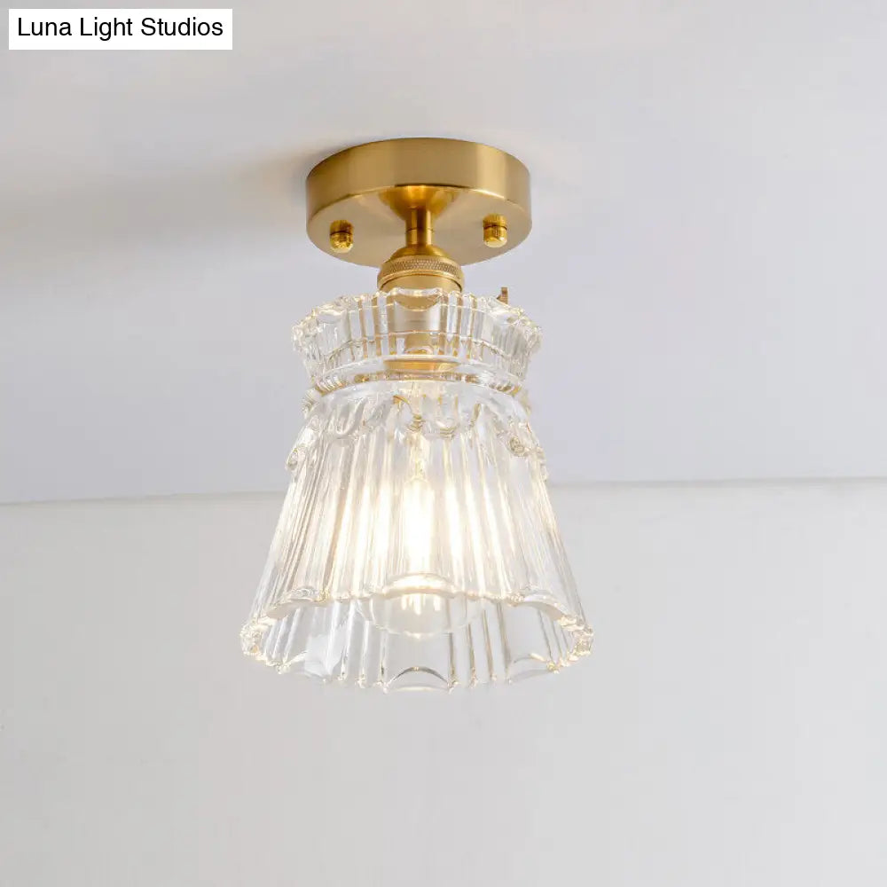 Clear Ribbed Glass Flush Mount Ceiling Light With Colonial Conical Style