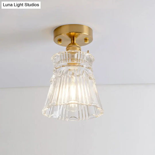 Clear Ribbed Glass Flush Mount Ceiling Light With Colonial Conical Style