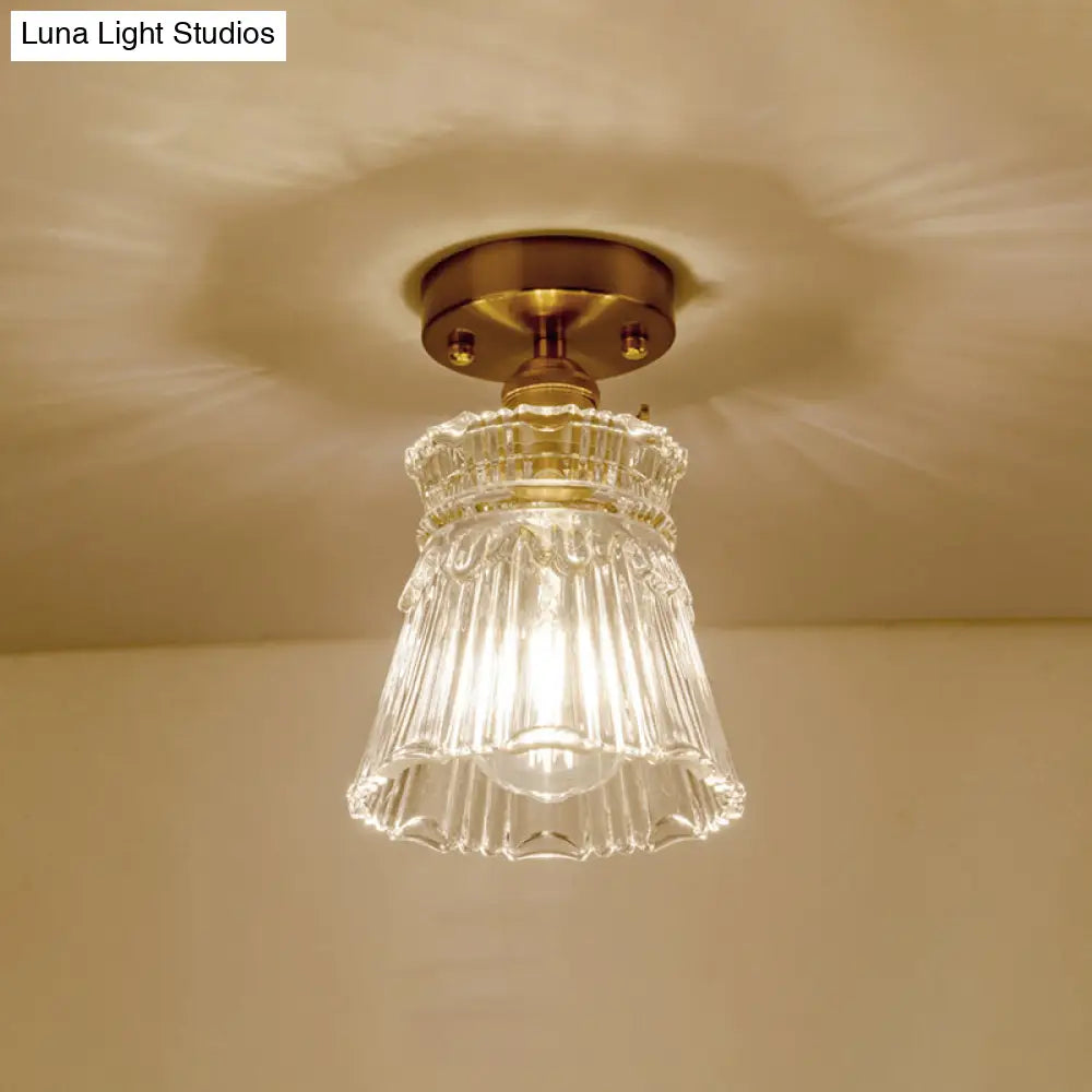 Clear Ribbed Glass Flush Mount Ceiling Light With Colonial Conical Style