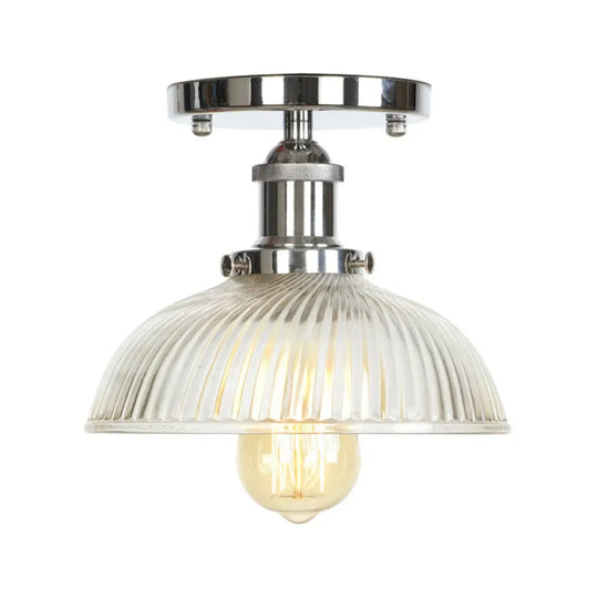 Clear Ribbed Glass Flushmount Farmhouse Bell - Chrome Ceiling Light Chrome / H