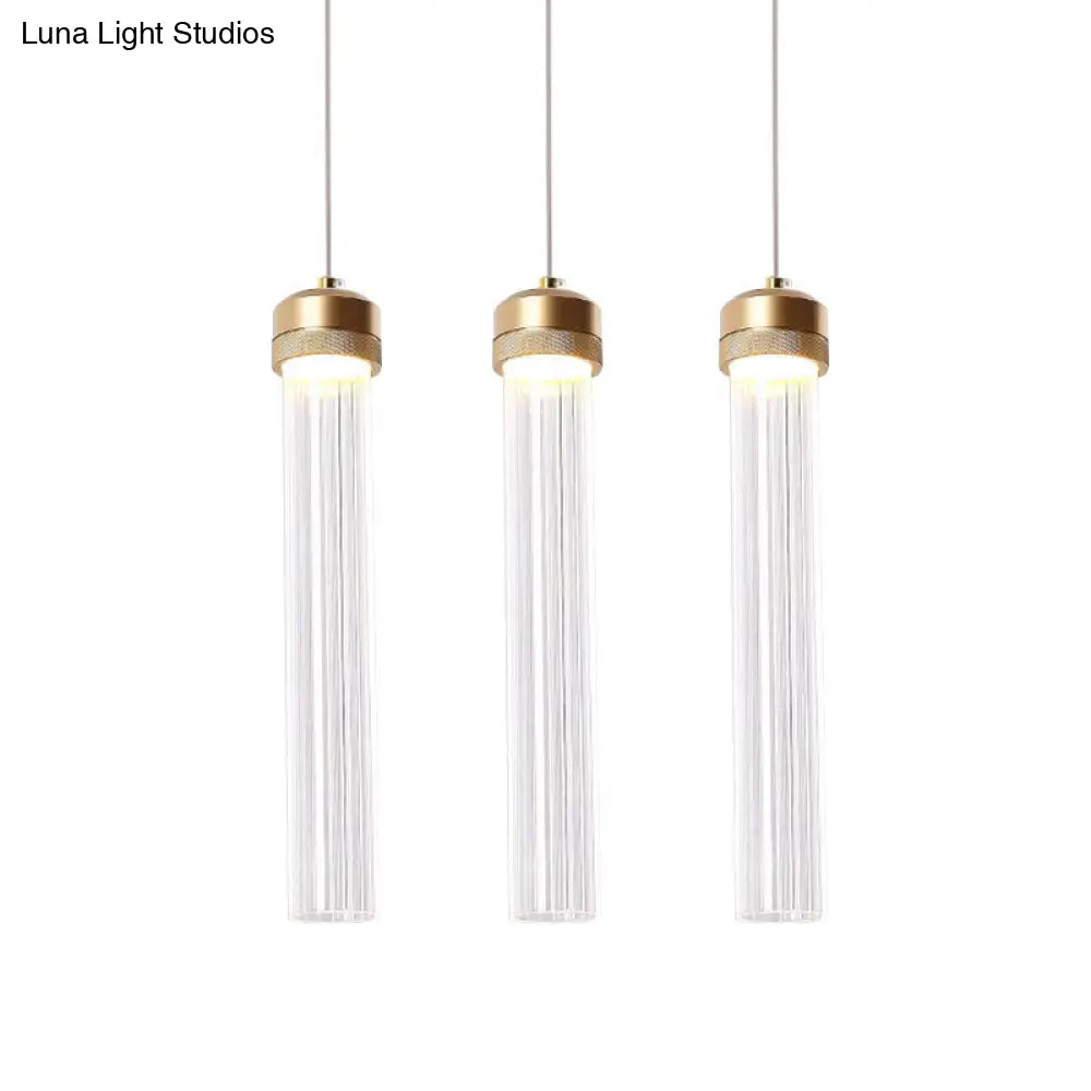 Clear Ribbed Glass Pendant With Gold Finish And Crystal Accents - Island Light