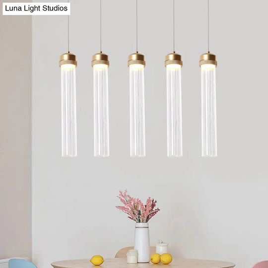 Ribbed Glass Pendant Light With Crystal Accent And Gold Finish