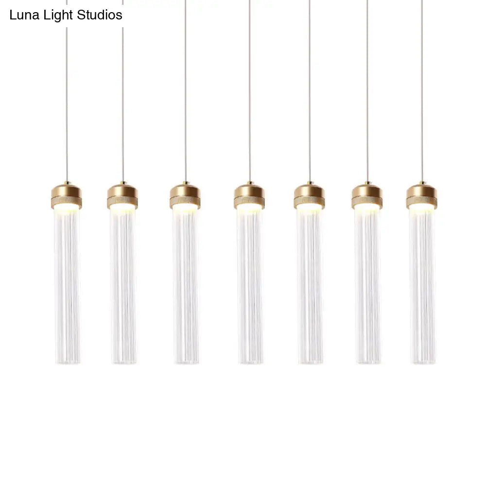 Clear Ribbed Glass Pendant With Gold Finish And Crystal Accents - Island Light