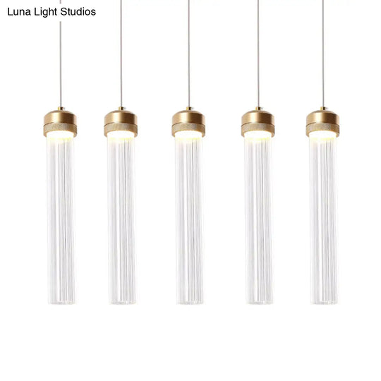 Clear Ribbed Glass Pendant With Gold Finish And Crystal Accents - Island Light