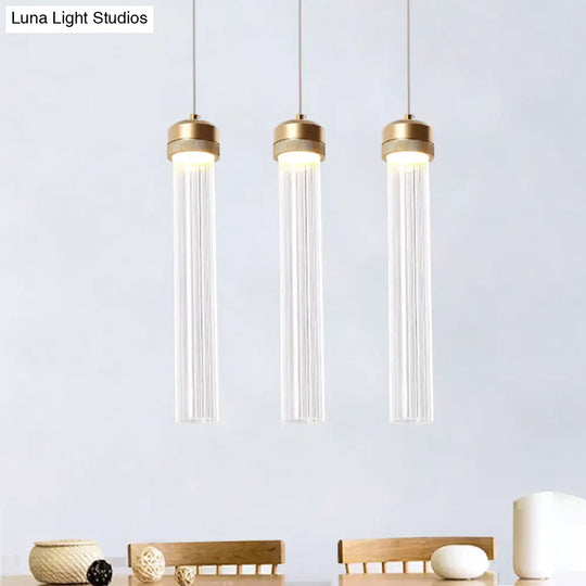 Clear Ribbed Glass Pendant With Gold Finish And Crystal Accents - Island Light