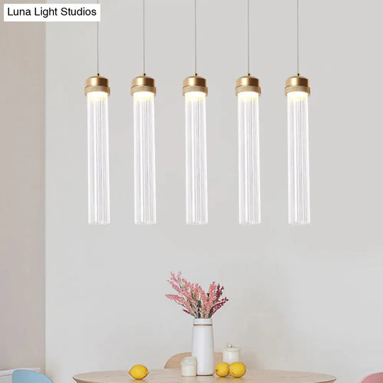 Clear Ribbed Glass Pendant With Gold Finish And Crystal Accents - Island Light