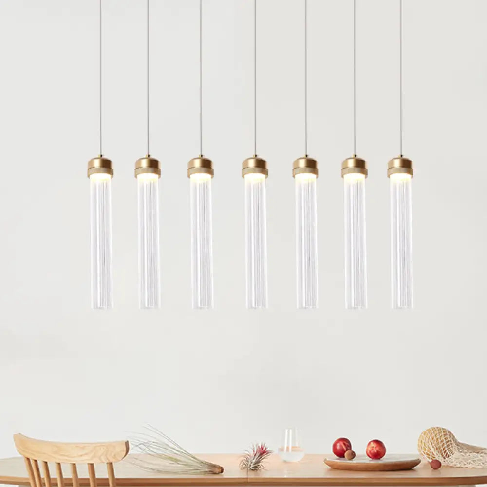 Clear Ribbed Glass Pendant With Gold Finish And Crystal Accents - Island Light 7 / Warm