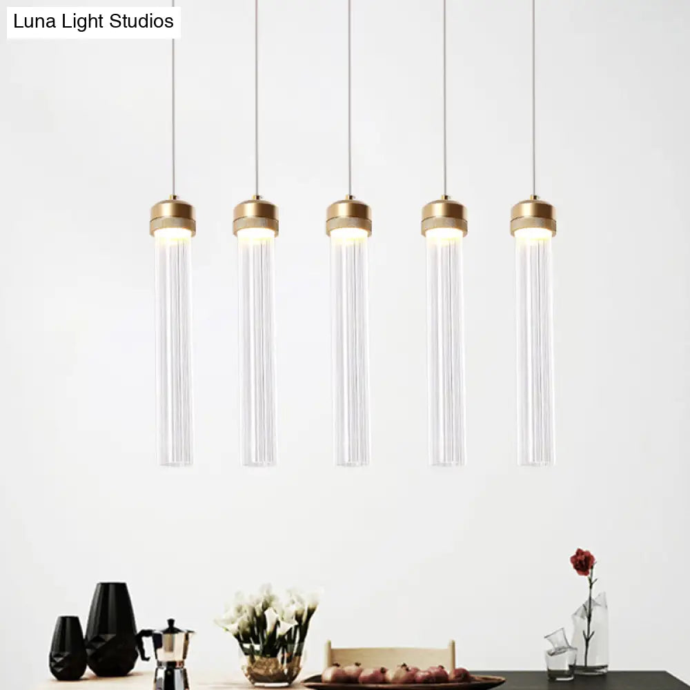 Clear Ribbed Glass Pendant With Gold Finish And Crystal Accents - Island Light