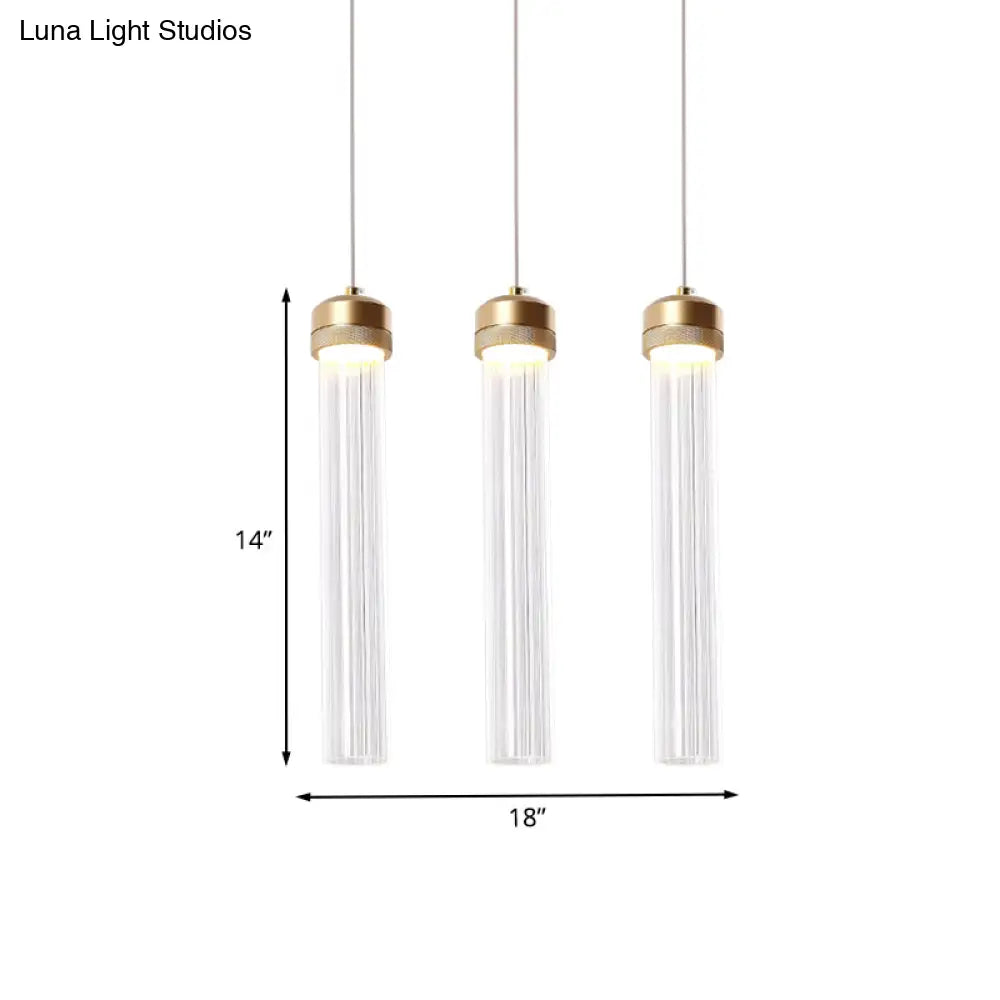 Clear Ribbed Glass Pendant With Gold Finish And Crystal Accents - Island Light