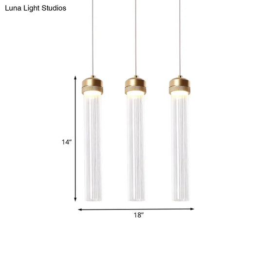 Clear Ribbed Glass Pendant With Gold Finish And Crystal Accents - Island Light