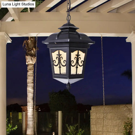 Clear Ripple Glass Ceiling Lantern Pendant Light With 1-Light For Patio - Black/Bronze Farmhouse