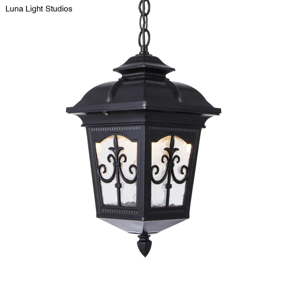 Clear Ripple Glass Ceiling Lantern Pendant Light With 1-Light For Patio - Black/Bronze Farmhouse