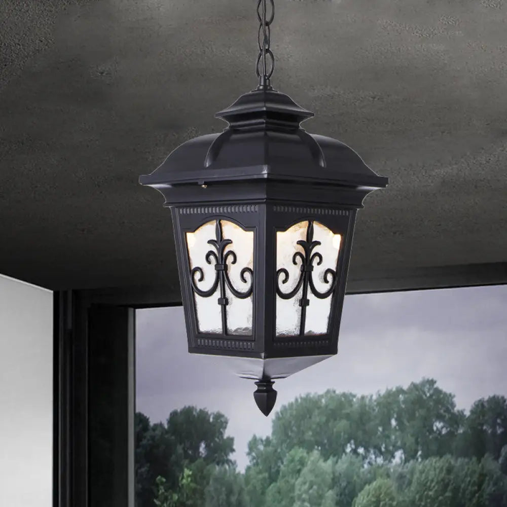 Clear Ripple Glass Ceiling Lantern Pendant Light With 1-Light For Patio - Black/Bronze Farmhouse