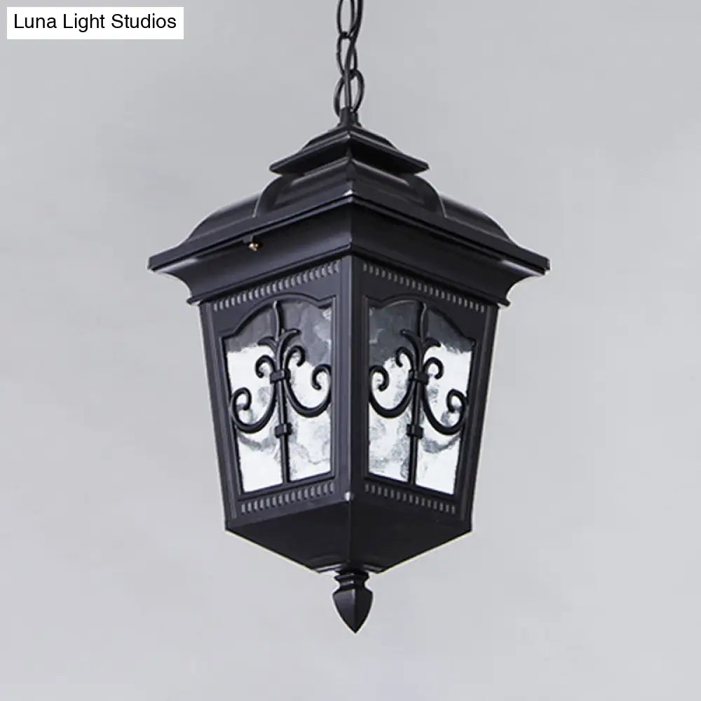 Clear Ripple Glass Ceiling Lantern Pendant Light With 1-Light For Patio - Black/Bronze Farmhouse