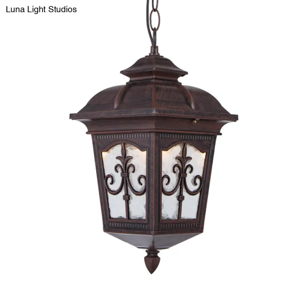 Clear Ripple Glass Ceiling Lantern Pendant Light With 1-Light For Patio - Black/Bronze Farmhouse