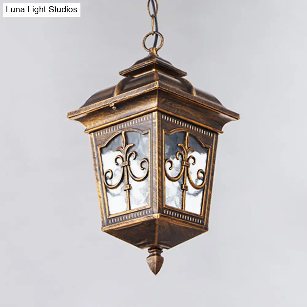 Clear Ripple Glass Ceiling Lantern Pendant Light With 1-Light For Patio - Black/Bronze Farmhouse