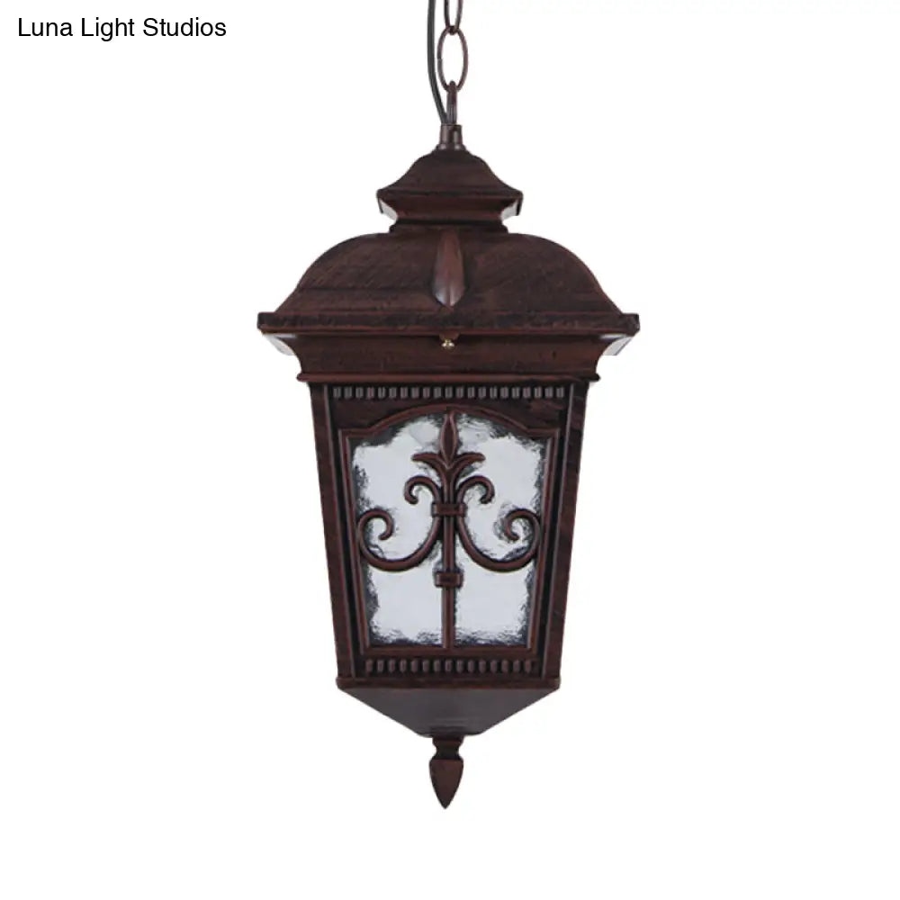 Clear Ripple Glass Ceiling Lantern Pendant Light With 1-Light For Patio - Black/Bronze Farmhouse