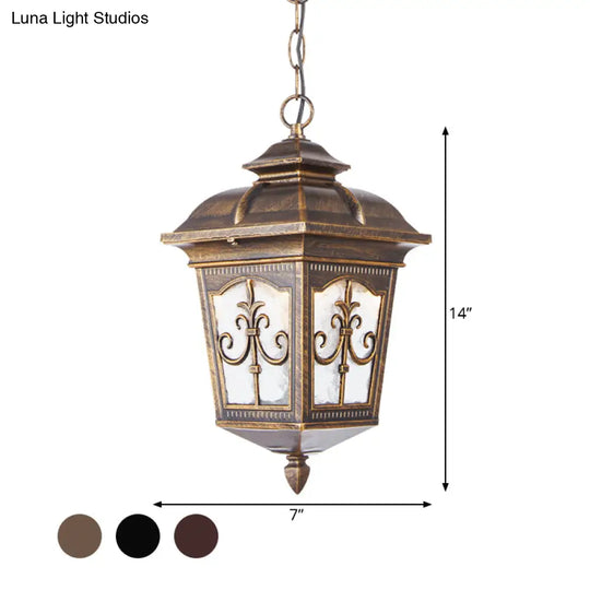 Clear Ripple Glass Ceiling Lantern Pendant Light With 1-Light For Patio - Black/Bronze Farmhouse