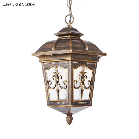 Clear Ripple Glass Ceiling Lantern Pendant Light With 1-Light For Patio - Black/Bronze Farmhouse