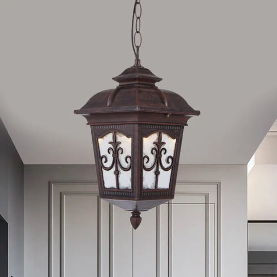 Clear Ripple Glass Ceiling Lantern Pendant Light With 1-Light For Patio - Black/Bronze Farmhouse