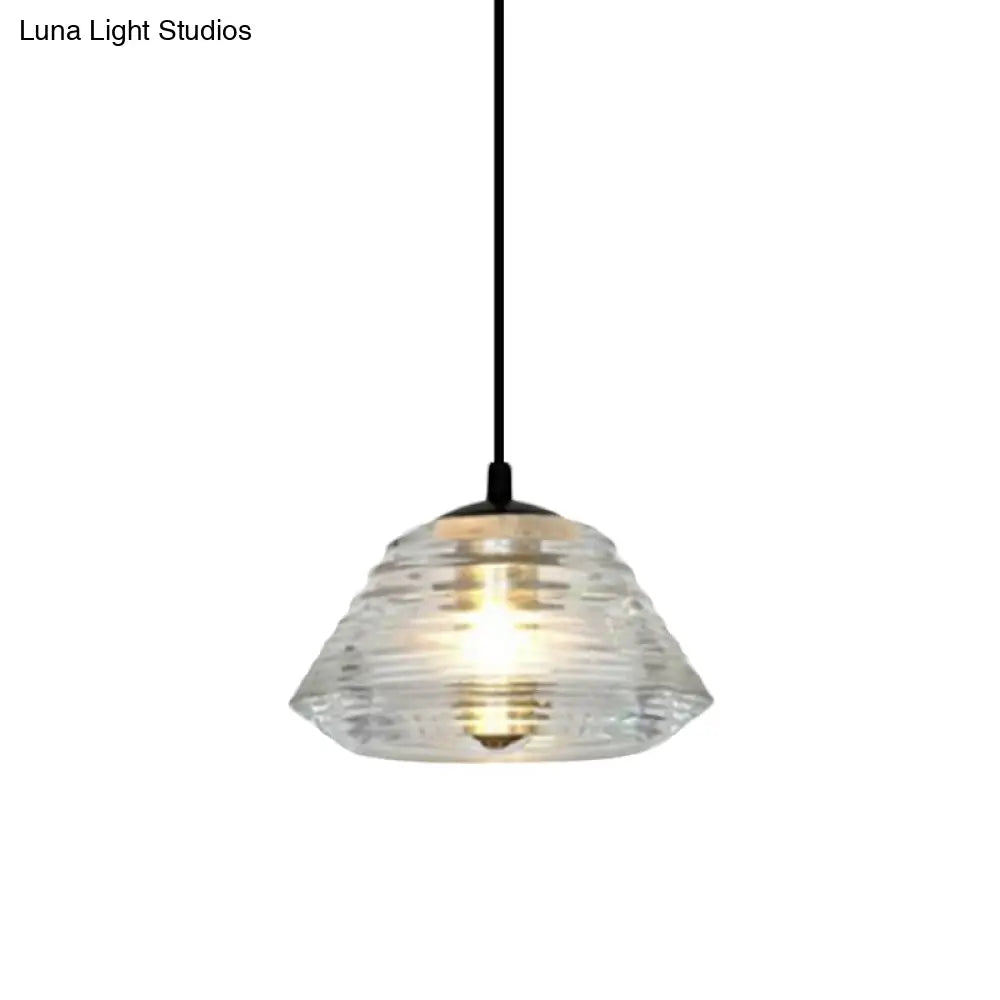 Clear Ruffle Glass Pendant Lighting - Modernist Cone/Dome/Flared Design 1 Light Black Ceiling Lamp