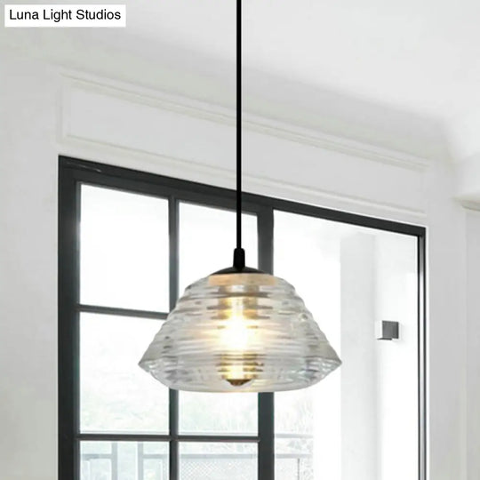 Clear Ruffle Glass Pendant Lighting - Modernist Cone/Dome/Flared Design 1 Light Black Ceiling Lamp