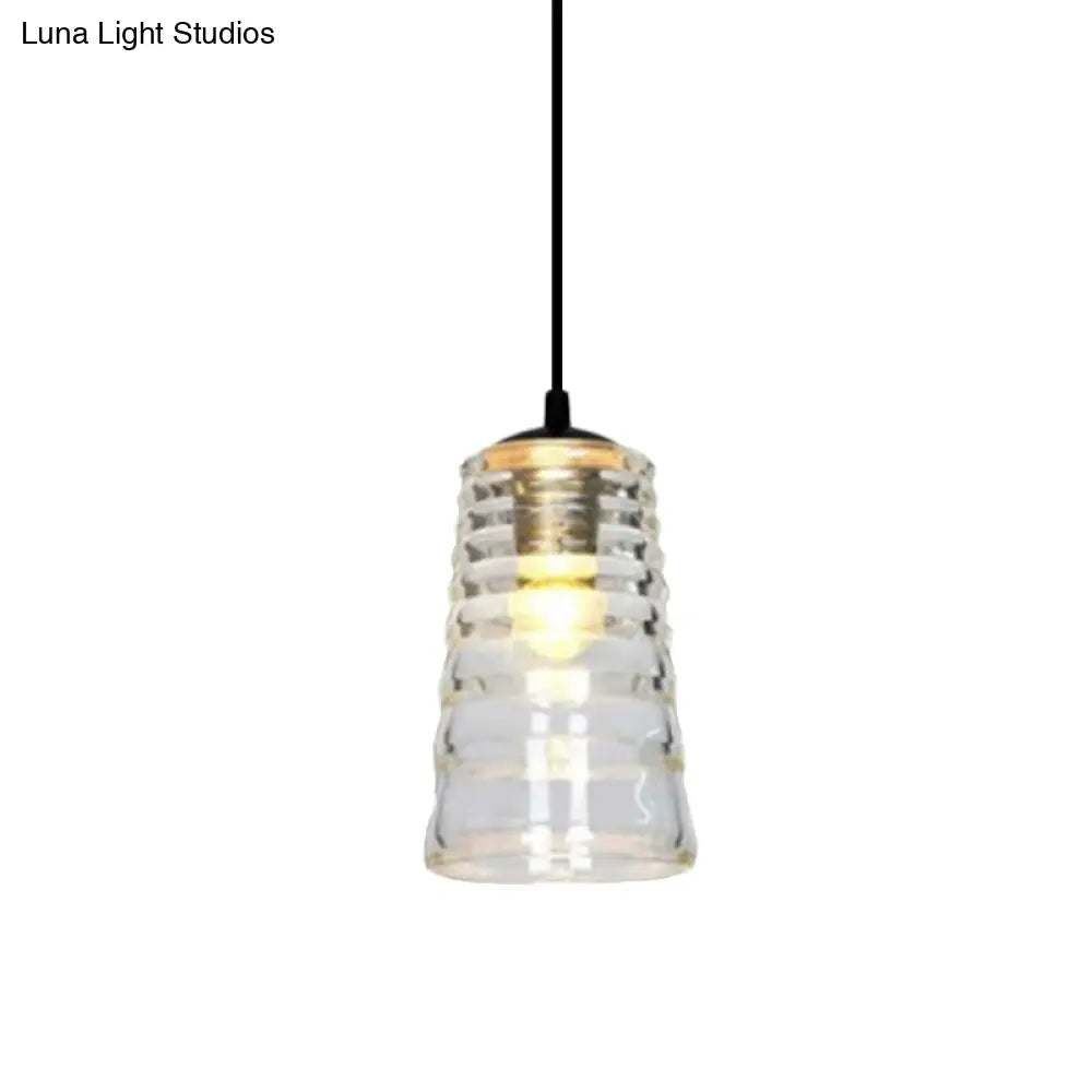 Clear Ruffle Glass Pendant Lighting - Modernist Cone/Dome/Flared Design 1 Light Black Ceiling Lamp