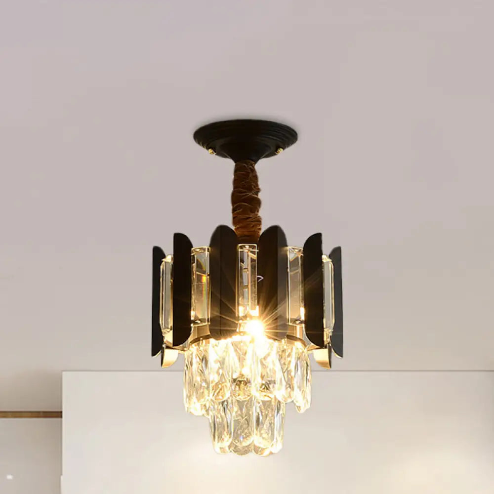 Clear/Smoke Crystal 3 - Light Semi Flush Ceiling Lamp In Antique Gold/Black/Rose Gold For Hallway