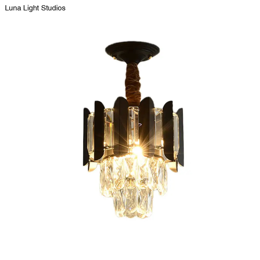 Clear/Smoke Crystal 3 - Light Semi Flush Ceiling Lamp In Antique Gold/Black/Rose Gold For Hallway