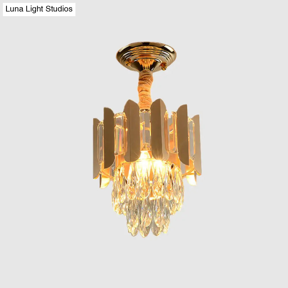 Clear/Smoke Crystal 3-Light Semi Flush Ceiling Lamp In Antique Gold/Black/Rose Gold For Hallway