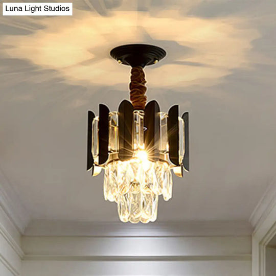 Clear/Smoke Crystal 3 - Light Semi Flush Ceiling Lamp In Antique Gold/Black/Rose Gold For Hallway