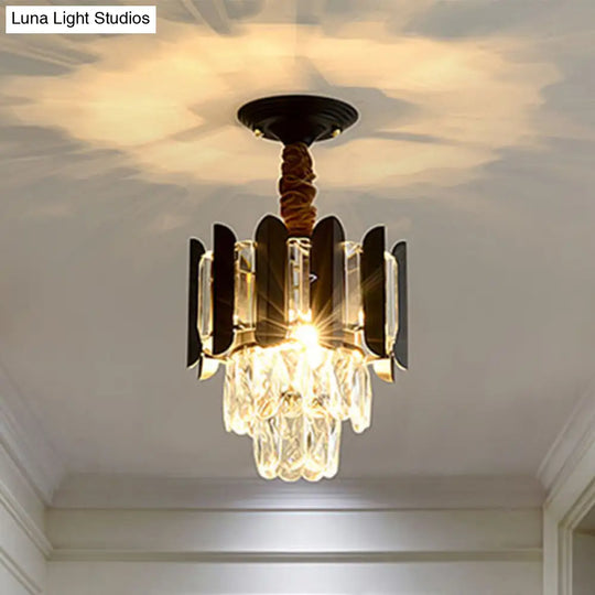 Clear/Smoke Crystal 3-Light Semi Flush Ceiling Lamp In Antique Gold/Black/Rose Gold For Hallway