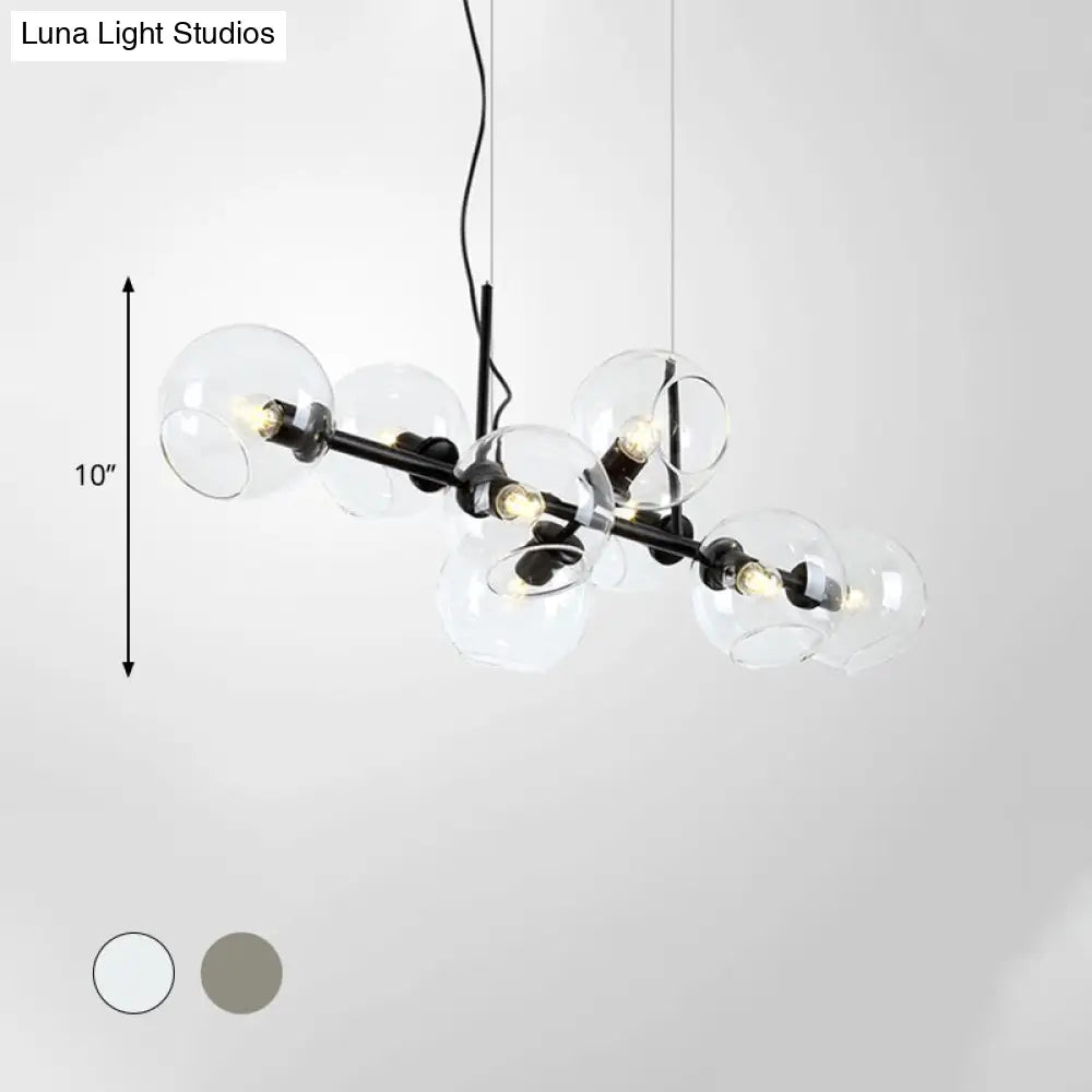 Clear/Smoke Glass 8 Bulbs Suspended Lighting Fixture In Black/Gold For Dining Room Pendant