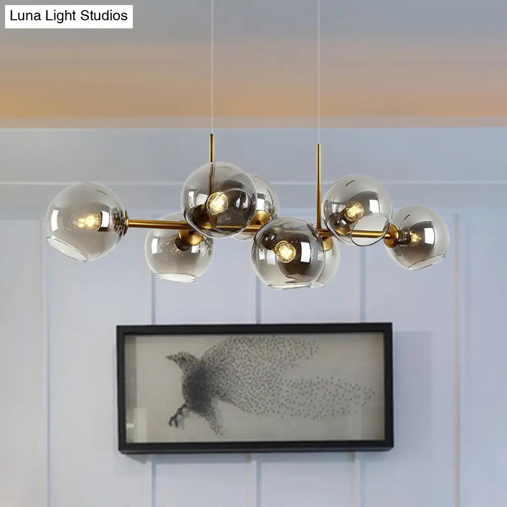 Clear/Smoke Glass 8 Bulbs Suspended Lighting Fixture In Black/Gold For Dining Room Pendant