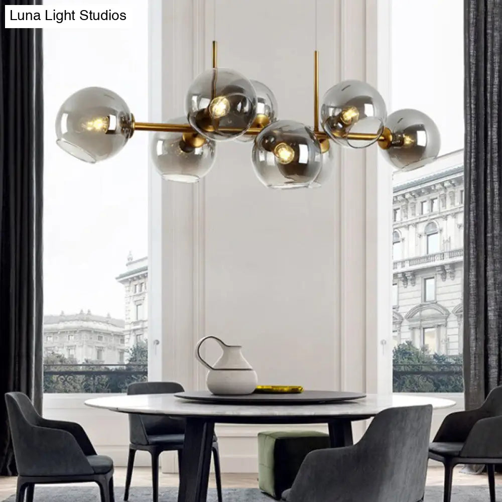 Contemporary 8-Bulb Glass Island Lamp In Black/Gold - Dining Room Lighting Fixture Gold / Smoke Grey