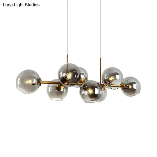 Clear/Smoke Glass 8 Bulbs Suspended Lighting Fixture In Black/Gold For Dining Room Pendant