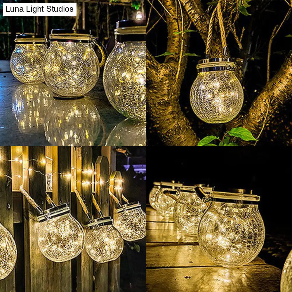 Clear Solar Led Hanging Lamp For Patio With Nordic Design & Crackled Plastic Ball