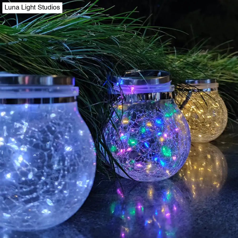 Clear Solar Led Hanging Lamp For Patio With Nordic Design & Crackled Plastic Ball