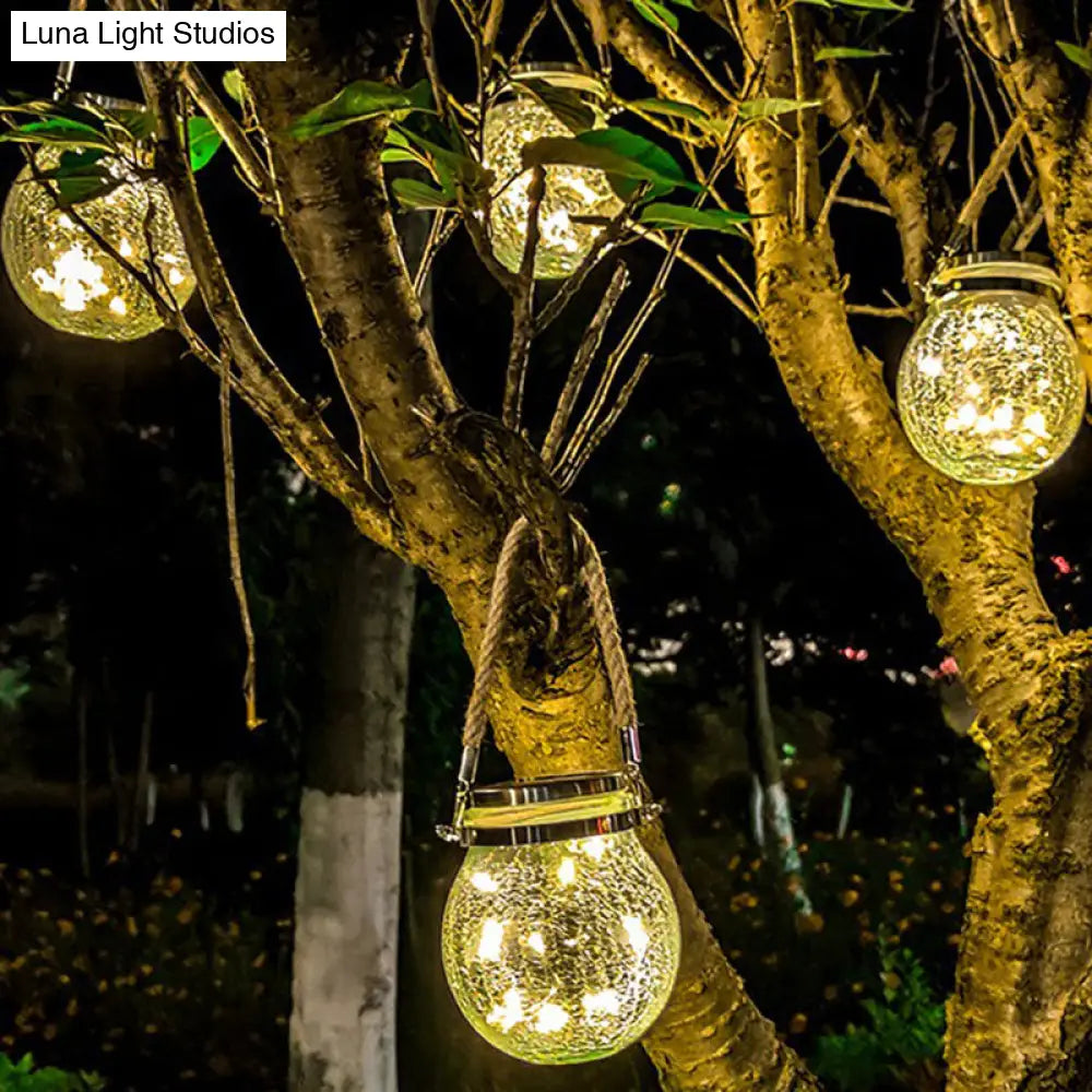 Clear Solar Led Hanging Lamp For Patio With Nordic Design & Crackled Plastic Ball